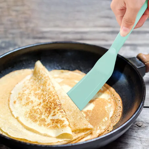 Vista 2 de Espátula de crepé estrecha de silicona fina espátula tortilla volteadora multifuncional larga resistente al calor para cocinar panqueques