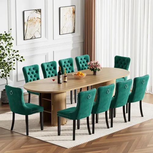 Vista 37 de Mesa de comedor redonda extensible de 94 pulgadas con base de almacenamiento, mesa de comedor expandible natural para 10, mesa de comedor de madera
