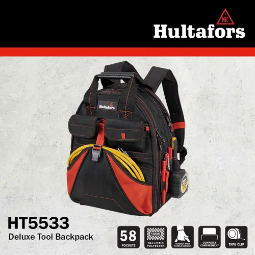 Vista 8 de Hultafors Work Gear HT5533 Mochila de herramientas de lujo, 58 bolsillos