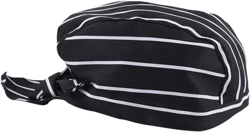 Vista 4 de 2 piezas Unisex Cocina Catering Chef Skull Cap Tie Back Pirate Hat Headwrap, Como se describe