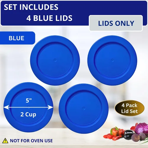 Vista 2 de KlareWare Tapas de repuesto para 2 tazas, tapas de plástico sin BPA para Pyrex 7200, Anchor Hocking (paquete de 4, azul) - Contenedores no incluidos