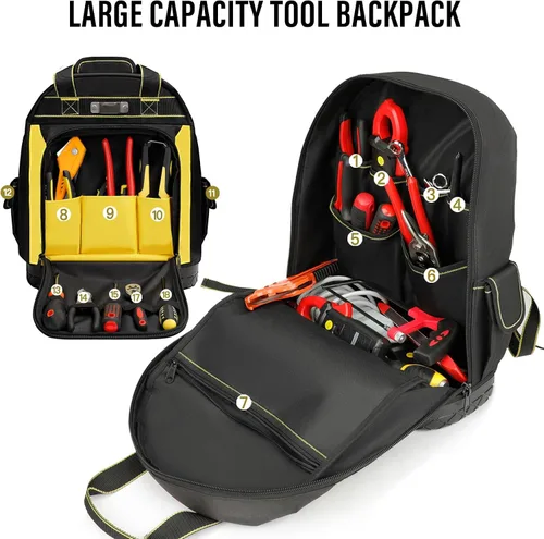Vista 5 de AIRAJ Mochila de herramientas resistente, mochila de herramientas de 17 pulgadas con base dura moldeada impermeable, bolsa de herramientas duradera