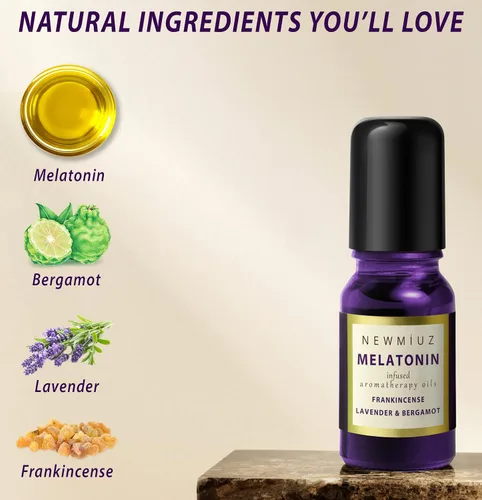 Vista 3 de Aceite esencial de melatonina para dormir roll-on anti estrés calmante aromaterapia mezcla de aceite de lavanda bergamota incienso destress