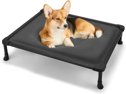 Vista 7 de Veehoo Cama Elevada para Perros a Prueba de Mordidas, Cuna Elevada Duradera para Mascotas con Suave Alfombra Rellenada de Algodón PP Impermeable Gris