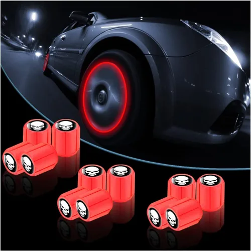 Vista 18 de 12 tapones fluorescentes para válvulas de neumáticos, resistentes a la corrosión, para automóvil, con forma de calavera iluminada luminosa que