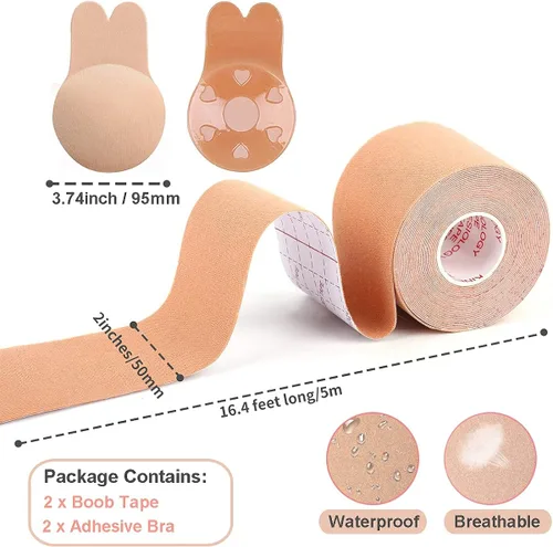 Vista 2 de Sujetador adhesivo adhesivo sin tirantes, sujetador adhesivo fuerte con cubiertas para pezones, sujetador invisible push up para tallas A-E Cup