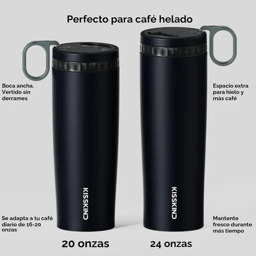 Vista 8 de KISSKIND Vaso de café helado a prueba de fugas de 20 onzas, taza aislada Espresso de medianoche