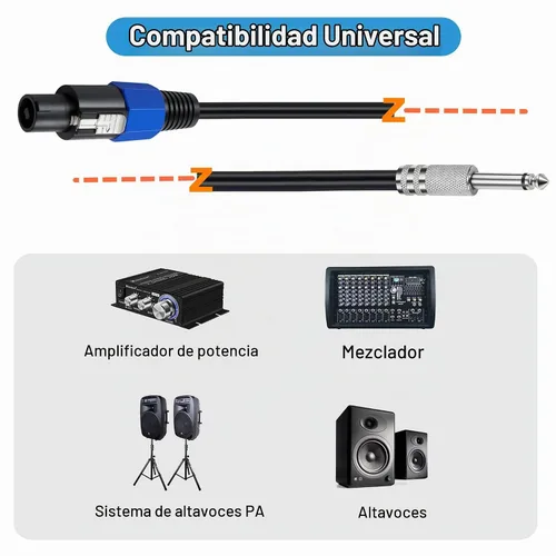 Vista 3 de Cable Speakon a 1/4 de altavoz mono, 0.250 in (1/4 de pulgada), enchufe TS mono macho a Speakon macho adaptador de audio para altavoz DJ/PA