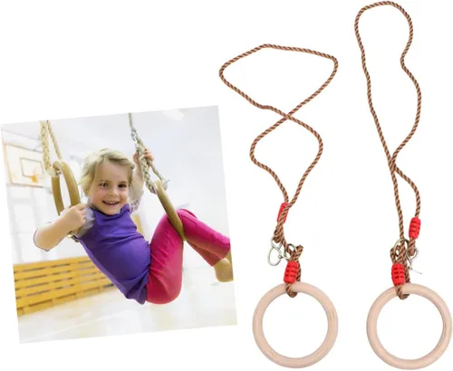 Vista 9 de LIOOBO Anillos de gimnasia de madera con correas ajustables, anillos de ejercicio para niños, entrenamiento de fuerza, fitness al aire libre