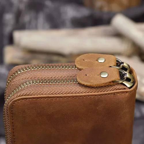 Vista 9 de LUUFAN Billetera larga de cuero genuino para hombre, cartera plegable grabada