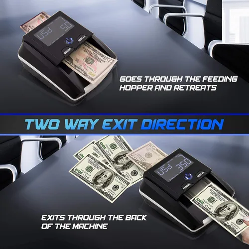 Vista 6 de DETECK DT10C Máquina detector de billetes falsificados portátil, dirección automática de 4 vías USD y EUR contador de valor, detector de dinero