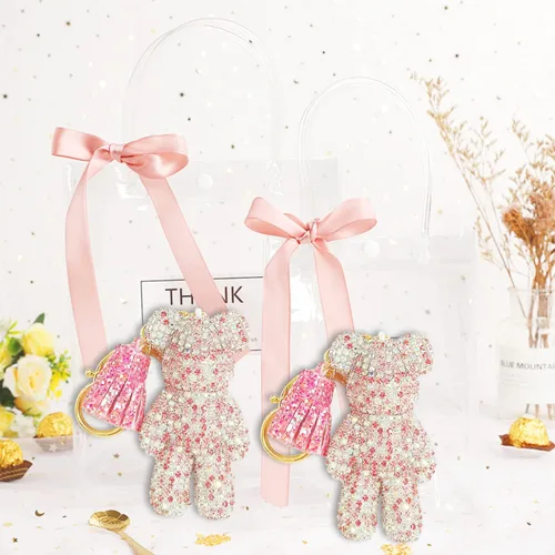Vista 5 de Llavero de oso de peluche, lindo oso de peluche, accesorios de automóvil, llaveros de diamantes de imitación de moda para mujeres y niñas, Varios