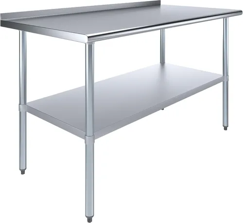Vista 11 de AmGood Mesa de trabajo de acero inoxidable con protector contra salpicaduras de 1.5 pulgadas Mesa de preparación de alimentos de cocina de metal
