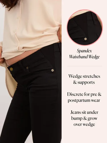 Vista 2 de HATCH Jeans de mezclilla ajustados para maternidad, tiro bajo, corte ajustado y diseño debajo del vientre para embarazo y más allá, entrepierna