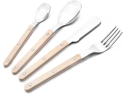 Vista 12 de Juego de 20 cubiertos de acero inoxidable para 4 piezas con mango de plástico acrílico, mantequilla y cuchillo de cena, juego de cubiertos