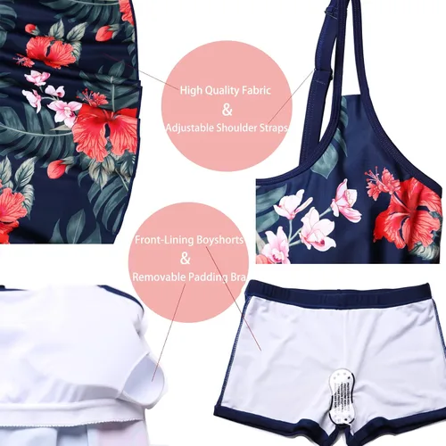 Vista 4 de Trajes de baño para mujer, tankini para dos piezas, blusa sin mangas con pantalones cortos
