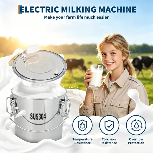 Vista 2 de Ordeñadora con succión ajustable, ordeñadora automática eléctrica al vacío de pulsación con cubo de acero inoxidable 6L 304