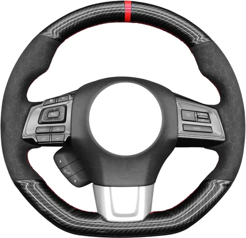 Vista 27 de MEWANT Funda de volante de automóvil transpirable cosida a mano para Subaru WRX 2015-2021 / WRX STI 2015-2021, accesorios para volante Subaru WRX