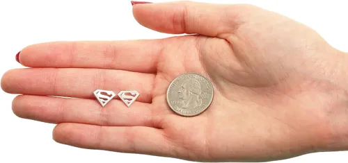 Vista 4 de DC Comics Joyas con licencia oficial para mujer, aretes de plata de ley con logotipo de Superman, Plata de ley