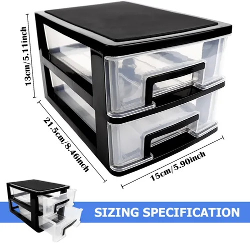 Vista 2 de Organizador de cajones de plástico de 2 niveles para escritorio, cosméticos, joyas, suministros de oficina, organización del hogar