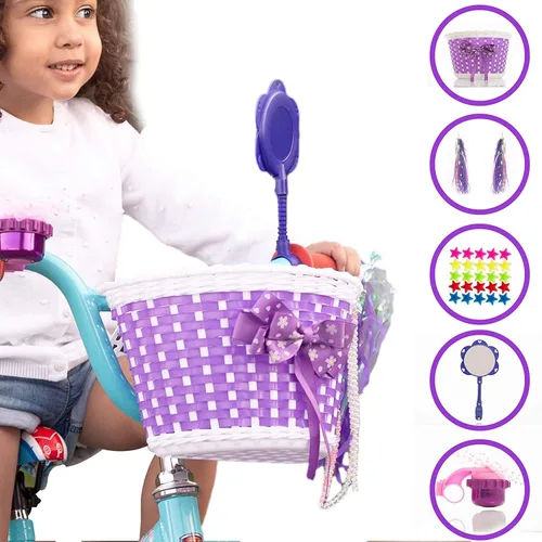 Vista 2 de Juego de decoración de bicicleta para niña, divertida decoración de bicicleta con cuentas, espejo retrovisor, botella de agua montada, serpentinas