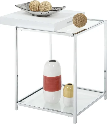 Vista 5 de Convenience Concepts Mesa auxiliar Palm Beach con estante y bandejas extraíbles, color blanco