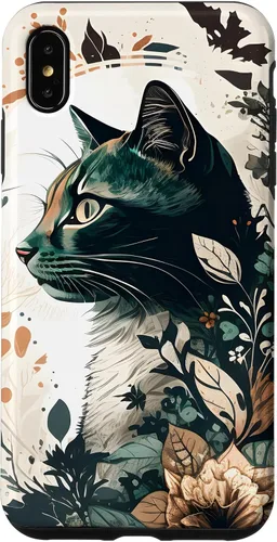Vista 7 de Funda para iPhone 15 con diseño de gato con diseño de acuarela para jardín botánico