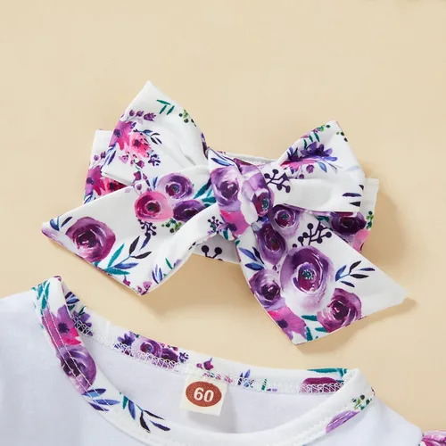 Vista 4 de GRNSHTS Conjunto de ropa para bebé recién nacida, mameluco con estampado de letras, sombrero+diadema para llegar a casa