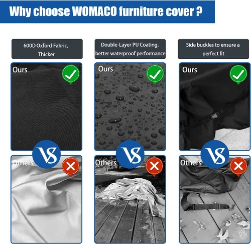 Vista 7 de WOMACO Funda rectangular u ovalada para mesa de exterior, cubierta impermeable para mesa de patio para muebles de exterior, funda resistente