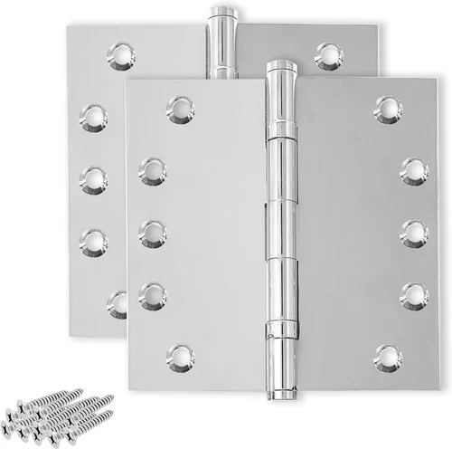 Vista 22 de Bisagra de puerta de latón macizo, rodamiento de bolas resistente, 5 x 5 pulgadas, juego de 2 bisagras (latón antiguo)