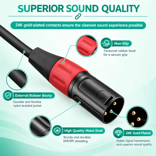Vista 3 de Mini XLR hembra a regular XLR macho Pro Cable de micrófono de solapa