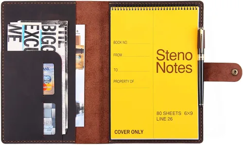 Vista 8 de Robrasim Funda de cuero para cuaderno Steno de 6 x 9 pulgadas, funda de cuero compatible con almohadillas Steno en espiral de 6 x 9, organizador