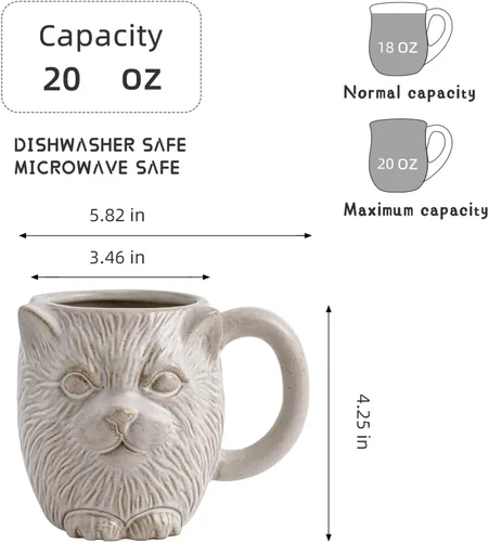 Vista 2 de Taza de café de cerámica de gato blanco de 20 onzas, taza de café grande de cerámica, taza con patrón de gato 3D novedoso para café, té, cacao