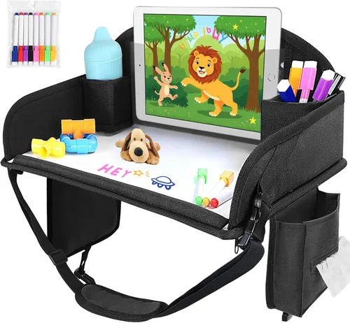 Vista 27 de 2 piezas Bandeja de viaje para niños, bandeja para asiento de coche para niños Viaje, Esenciales de viaje en carretera para niños con kit de dibujo