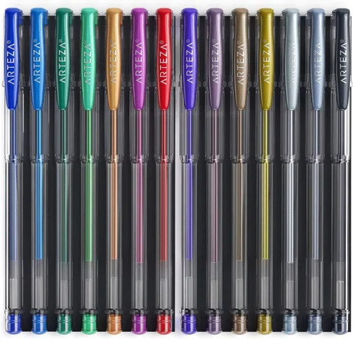 Vista 2 de Arteza Juego de 14 bolígrafos de gel metálicos, puntas de 0.031-0.039 in, bolígrafos de colores brillantes y vivos, suministros de arte para álbumes