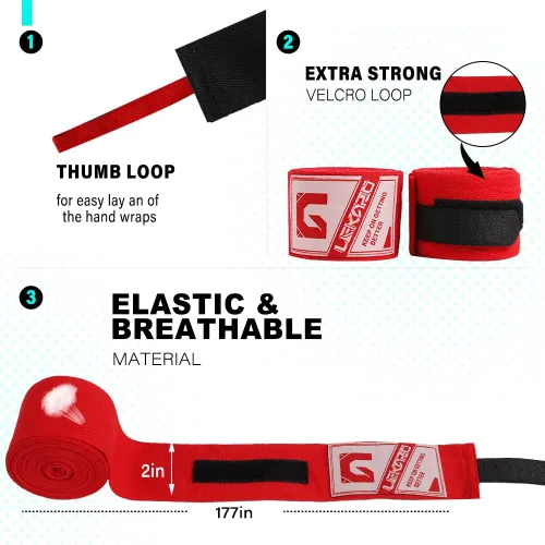 Vista 4 de LEKÄRO Vendas elásticas de algodón para boxeo Muay Thai para entrenamiento MMA para hombres y mujeres