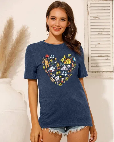 Vista 2 de FASHGL Camiseta de senderismo para mujer, divertida camiseta gráfica de montaña, linda camiseta de regalo para cámper, camisas casuales de vacaciones