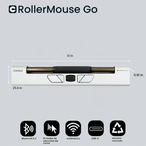 Vista 3 de Contour Rollermouse Go - Mouse inalámbrico portátil para alivio del túnel carpiano, ratón compacto con Bluetooth y USB, diseño ambidiestro de 5