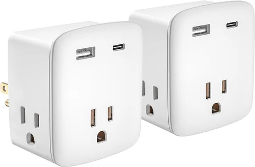 Vista 8 de Extensor de salida aprobado para cruceros, regleta de alimentación sin sobretensiones con 3 salidas de CA y 2 USB (1 USB-C), adaptador de enchufe