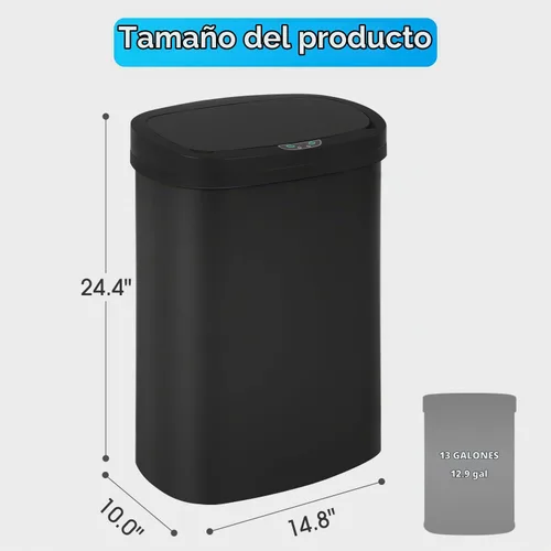 Vista 7 de BestOffice - Bote de basura de plástico de 13 galones con tapa, color negro Bote de basura automático sin contacto Muy cerca Impermeable