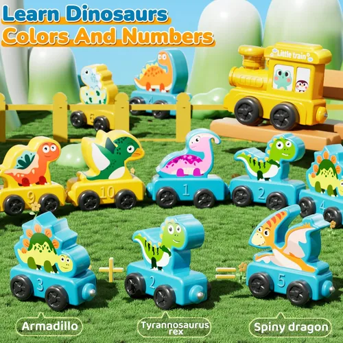 Vista 5 de JUKUDAHU Juguetes Magnéticos, juego de tren de dinosaurio para niños pequeños de 1, 2, 3, 4 años, juguetes de dinosaurio para niños, juguete