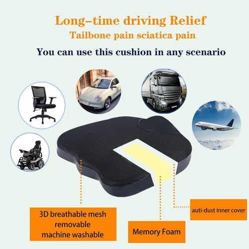Vista 4 de Cojín de descompresión, cómodo cojín de espuma viscoelástica para conductores de asiento de automóvil, cojín de alivio del dolor de coxis (coxis)