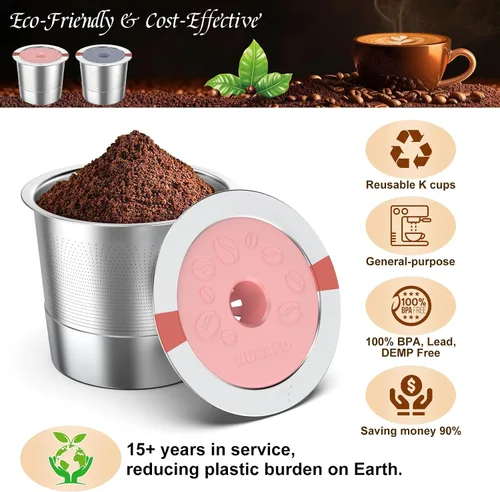 Vista 5 de Tazas K reutilizables para Keurig, cápsulas de café de acero Gris Rosa