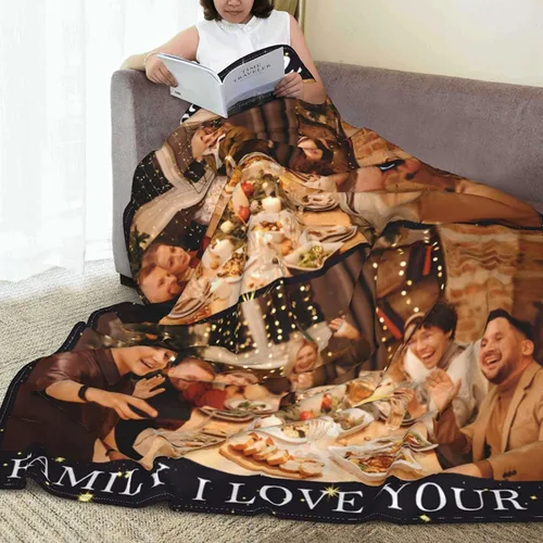 Vista 3 de Youltar Manta personalizada con fotos de texto, mantas personalizadas con imágenes para familiares y amigos, Año Nuevo, Halloween, cumpleaños