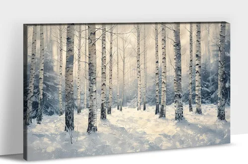 Vista 34 de UZMKM Lienzo decorativo de abedul para pared, pintura de bosque otoñal, imagen panorámica de paisaje, vista de la naturaleza amarilla, obra de arte