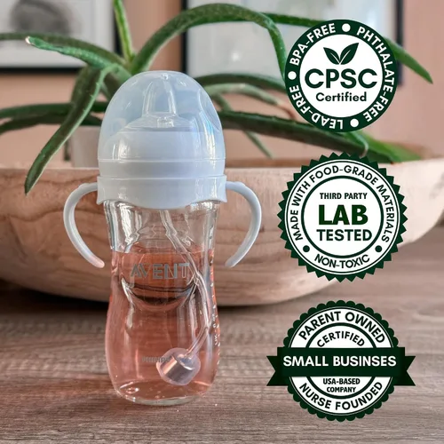 Vista 6 de Kit de conversión de vasos para biberones naturales Philips Avent, 2 unidades, pezones de silicona de grado alimenticio y popote pesado, asas