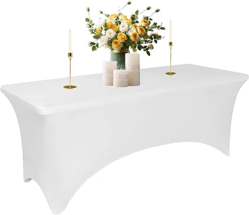Vista 12 de Fundas de Mesa de Spandex Negro para Mesas de 6 Pies - Protector de Mantel Rectangular Universal Ajustado Elástico de 6 Pies, Lavable y Resistente a