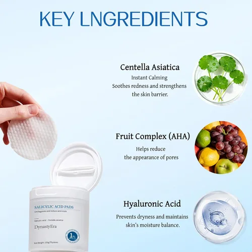 Vista 3 de Almohadillas de tóner exfoliantes para cara y cuerpo, suaves para pieles sensibles, 1% ácido salicílico, limpieza y suavización de poros, con cica