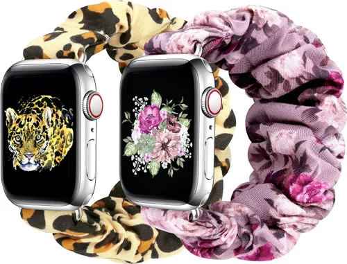 Vista 11 de Greatfine - Correa elástica para reloj Apple Watch Scrunchie de 38mm 40mm 42mm 44mm, correa elástica suave, con iWatch Series 6 SE 5 4 3 2 1, S L