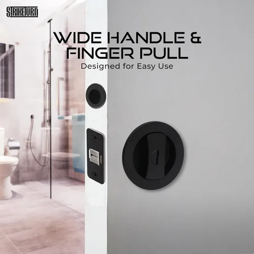Vista 2 de Cerradura de puerta redonda de bolsillo negro mate de alta calidad, diseño moderno reversible de hardware de puerta de bolsillo con mango